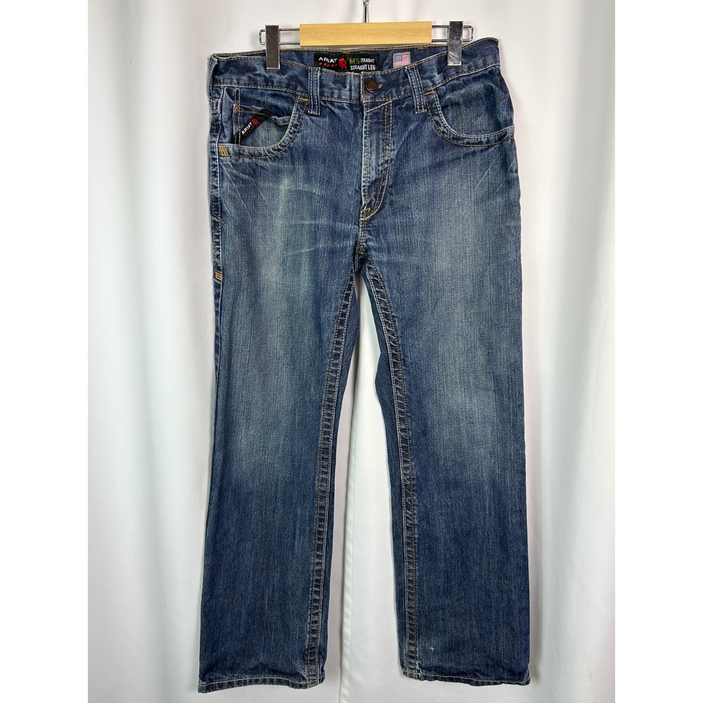 Ariat M5 Straight Leg Blue Solid Denim Jeans FR Flame Resistant Work 32x32